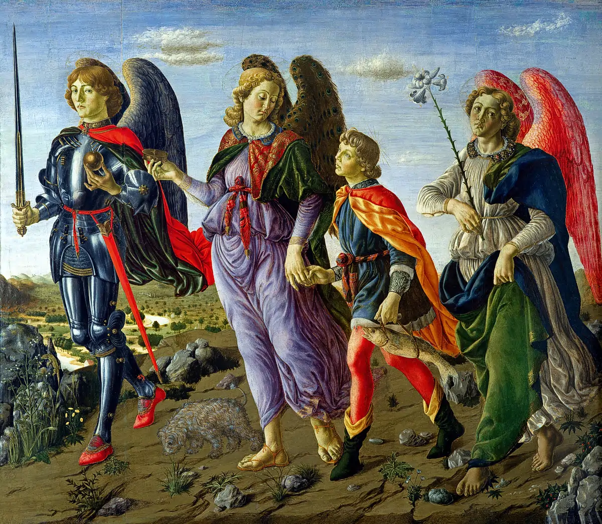 Archangel Michael with archangels Raphael and Gabriel Archangel Michael with archangels Raphael and Gabriel, as they accompany Tobias, by Francesco Botticini